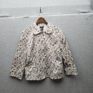 R.Q.T. Womens Floral Print Button-Up Jacket 3/4 Sleeve Size L Cotton/Spandex Ble